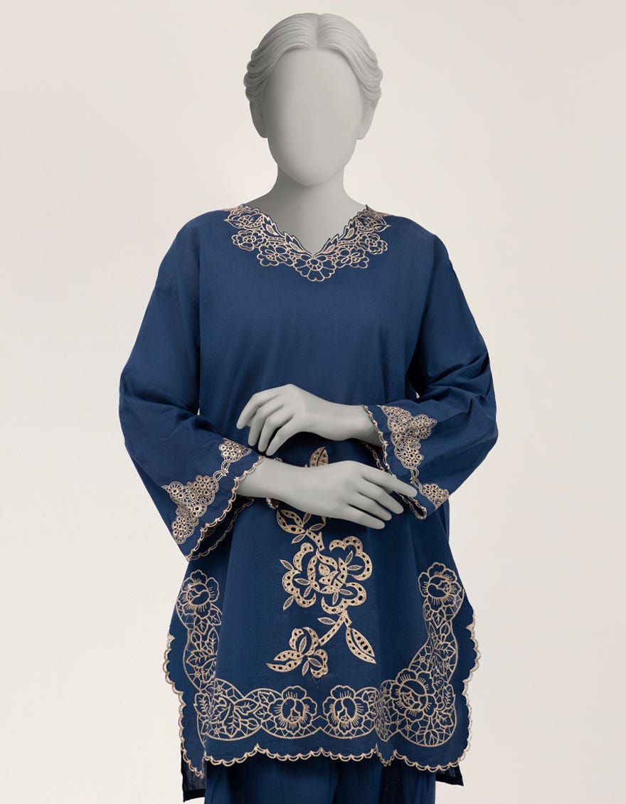 BLUE LAWN SCHIFFLI 2PC STITCHED