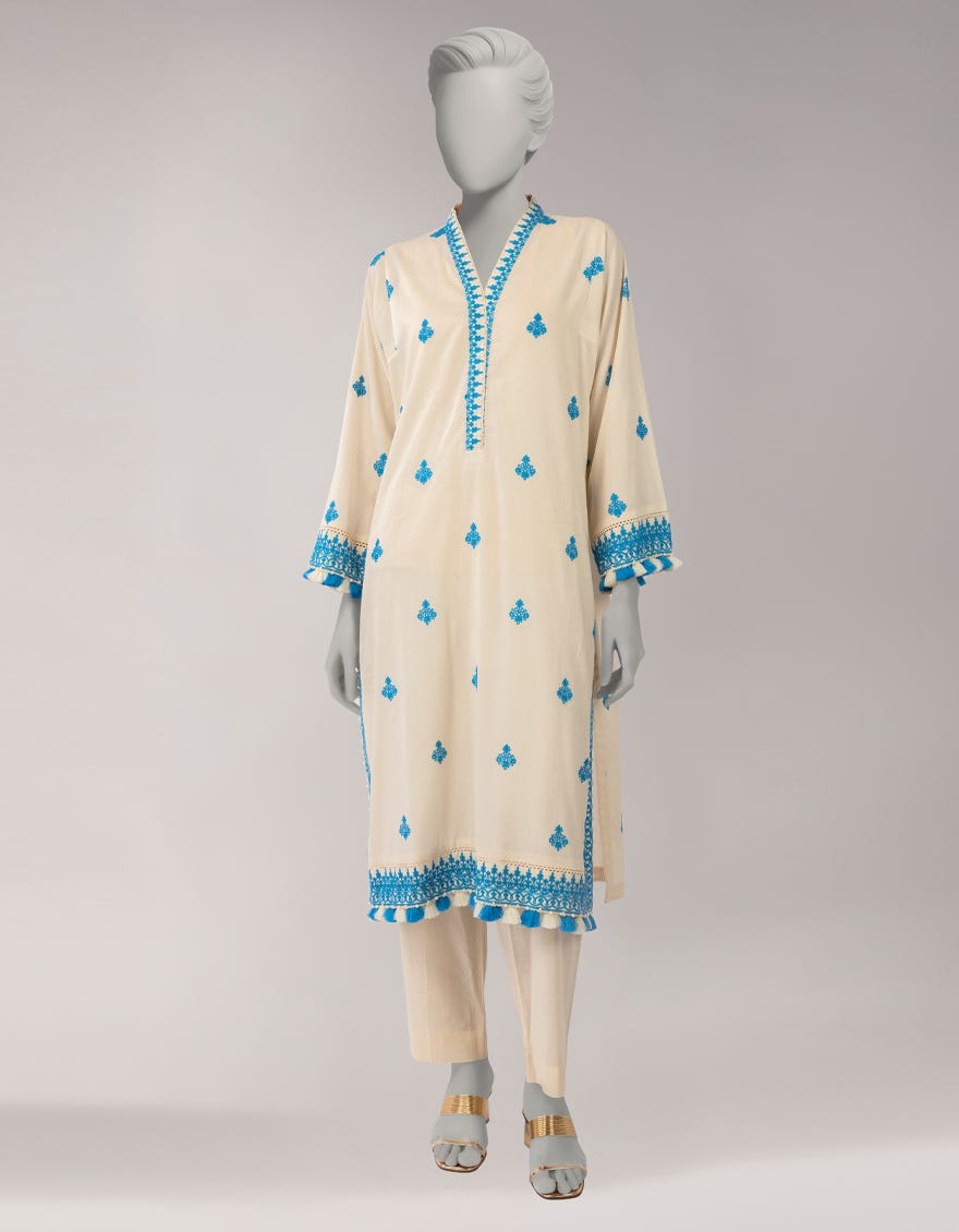 OFF WHITE LAWN EMBROIDERED UNSTITCHED 2PC