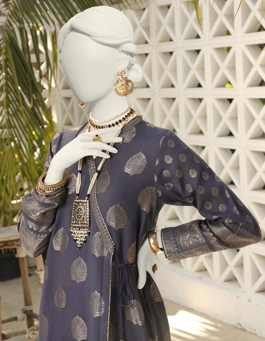 Blue Jacquard Unstitched 1Pc | Jlawn-S-Jsu-24-909