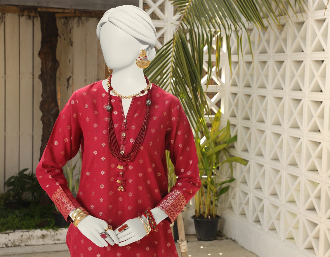 Red Jacquard Unstitched 1Pc | Jlawn-S-Jsu-24-910