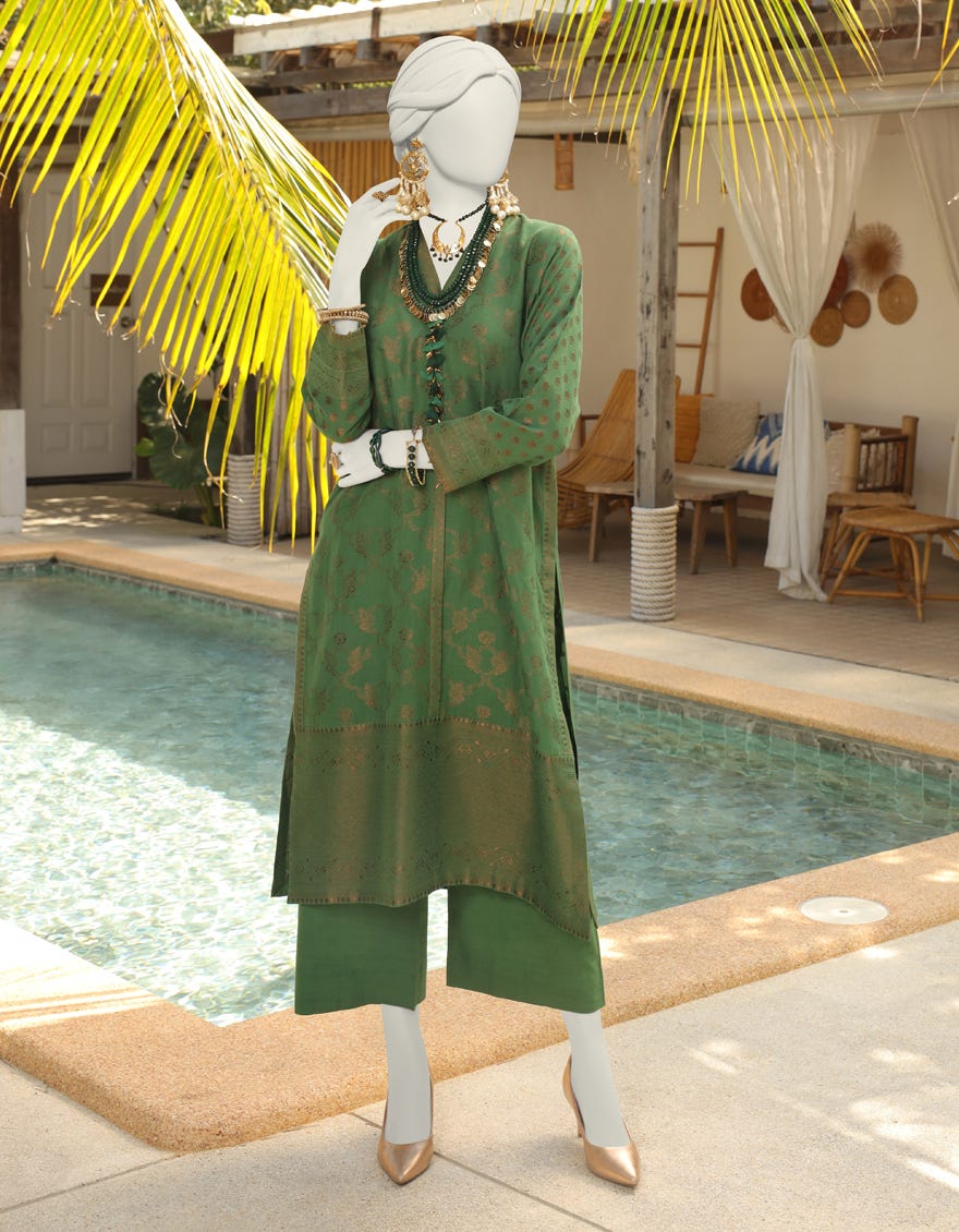 Green Jacquard Unstitched 1Pc | Jlawn-S-Jsu-24-912