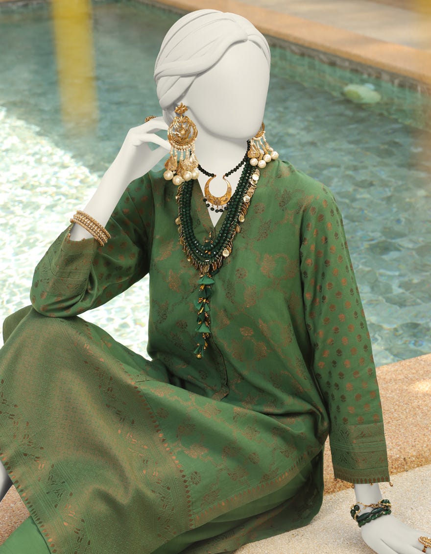 Green Jacquard Unstitched 1Pc | Jlawn-S-Jsu-24-912