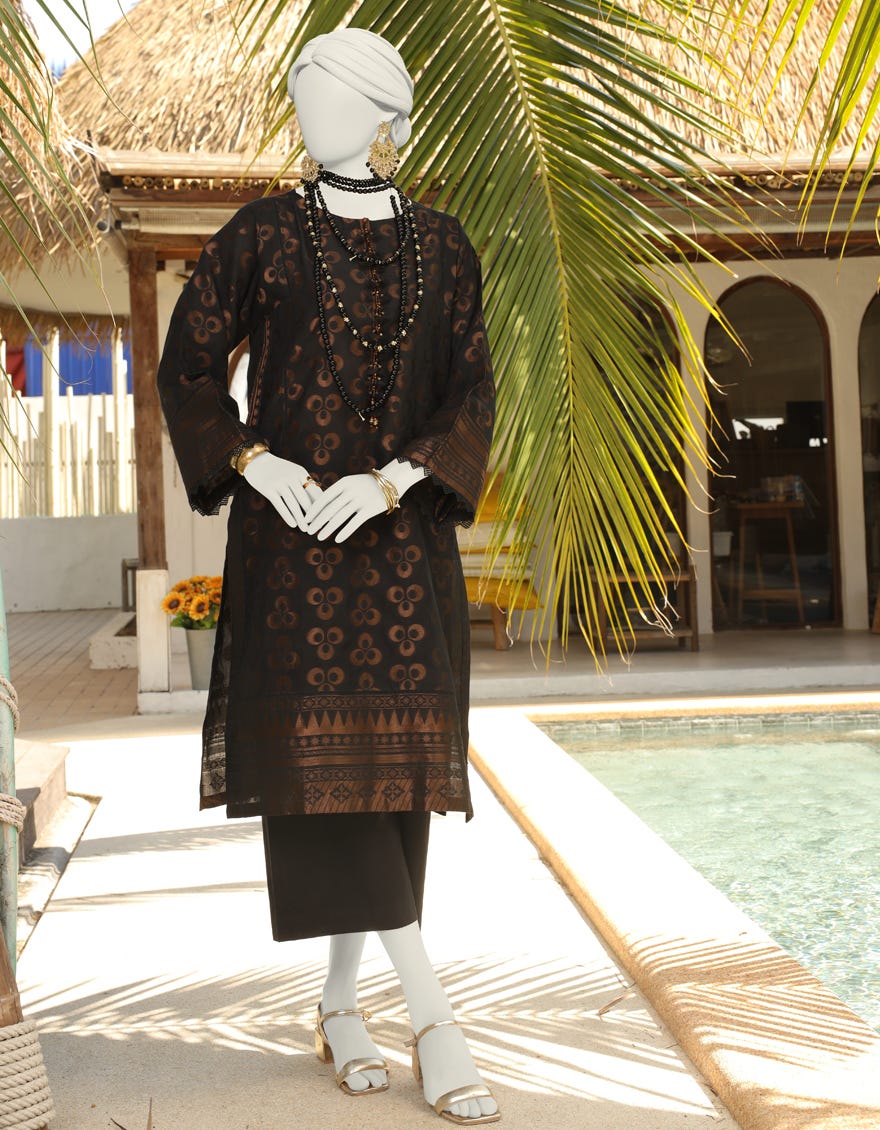 Black Jacquard Unstitched 1Pc | Jlawn-S-Jsu-24-913