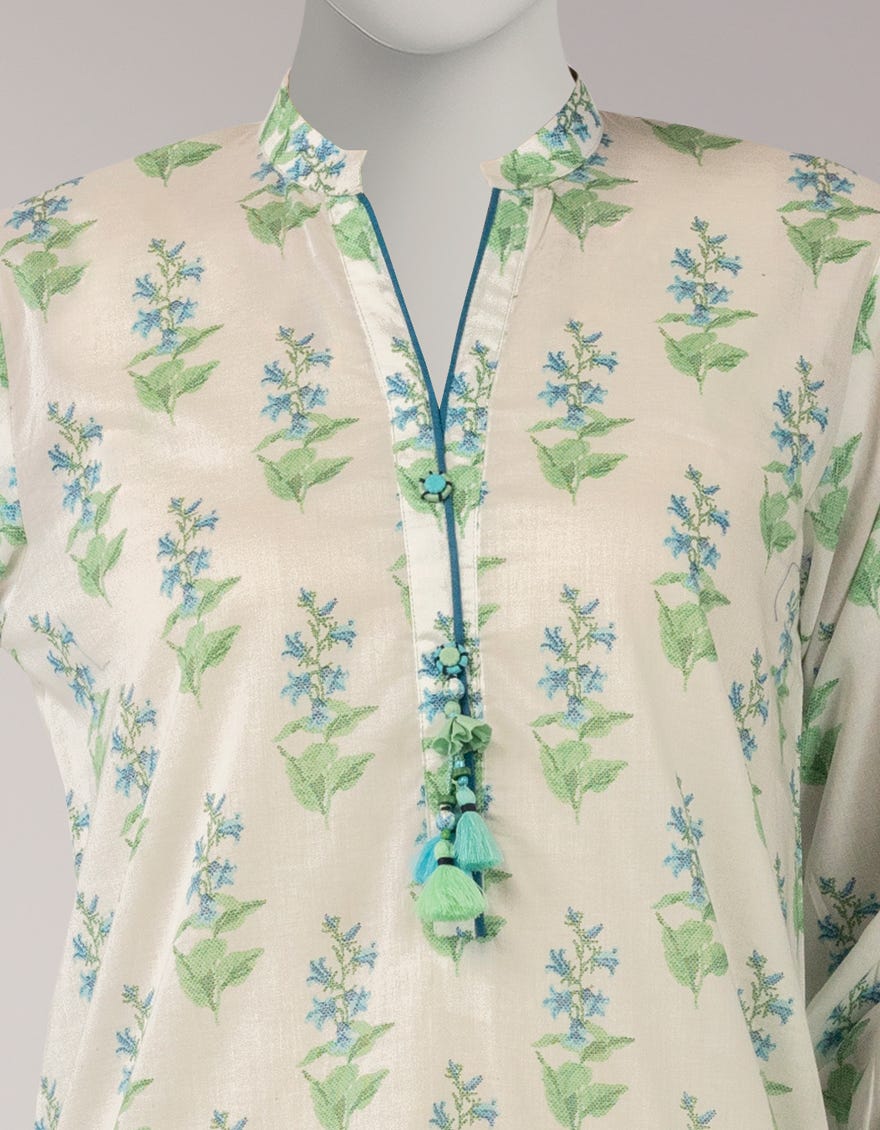 WHITE LAWN PRINTED UNSTITCHED 1PC