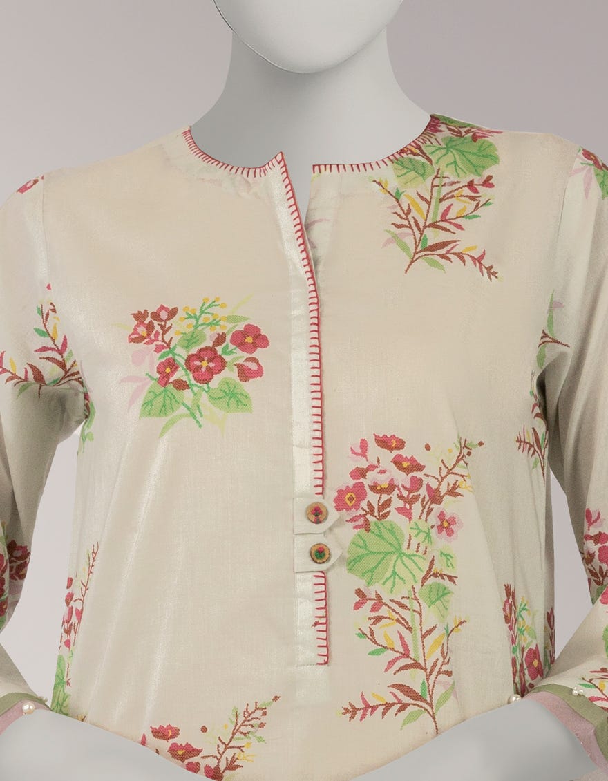 OFF WHITE LAWN PRINTED UNSTITCHED 1PC