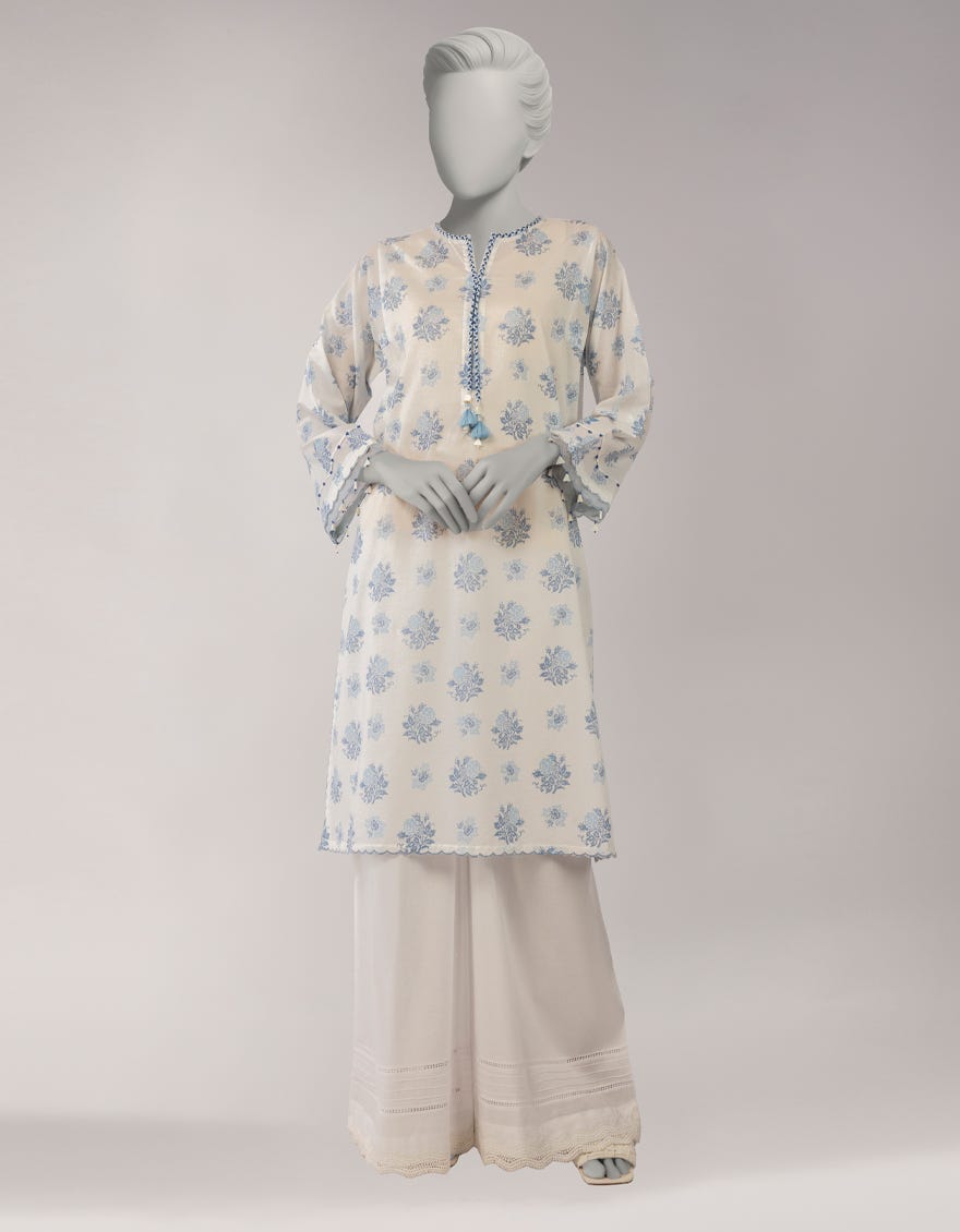 WHITE LAWN PRINTED UNSTITCHED 1PC