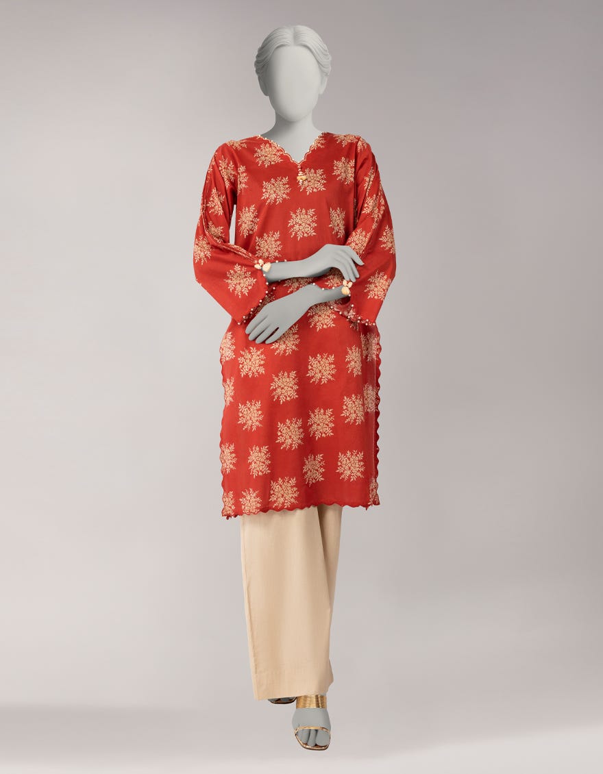 RUST LAWN PRINTED UNSTITCHED 1PC