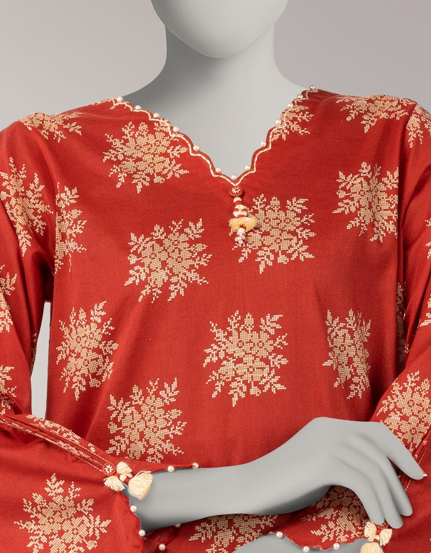 RUST LAWN PRINTED UNSTITCHED 1PC