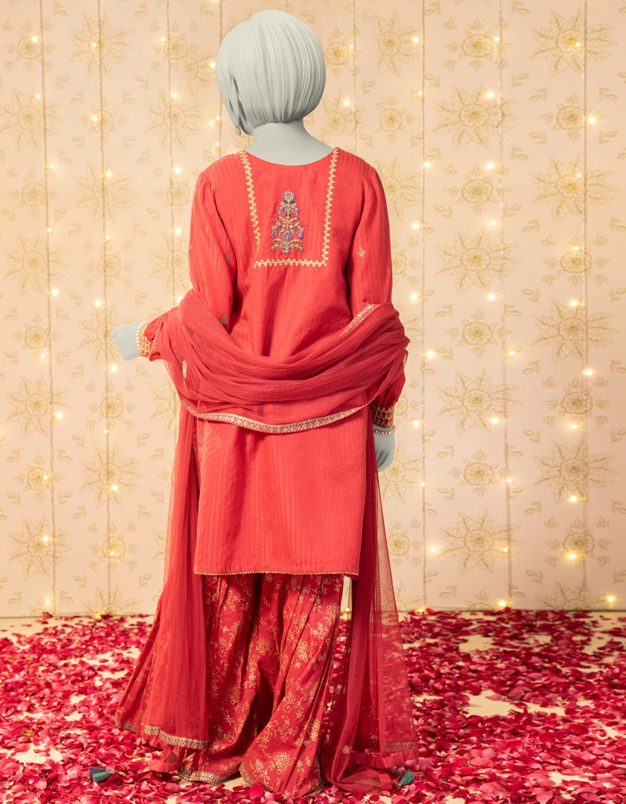 PINK TEXTURED EMBROIDERED 3PC STITCHED