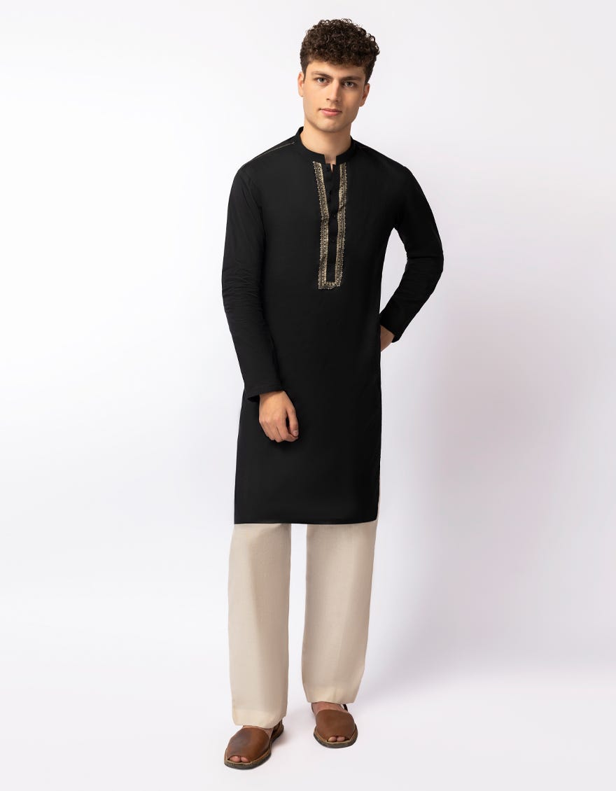 BLACK COTTON SEMI-FORMAL KURTA