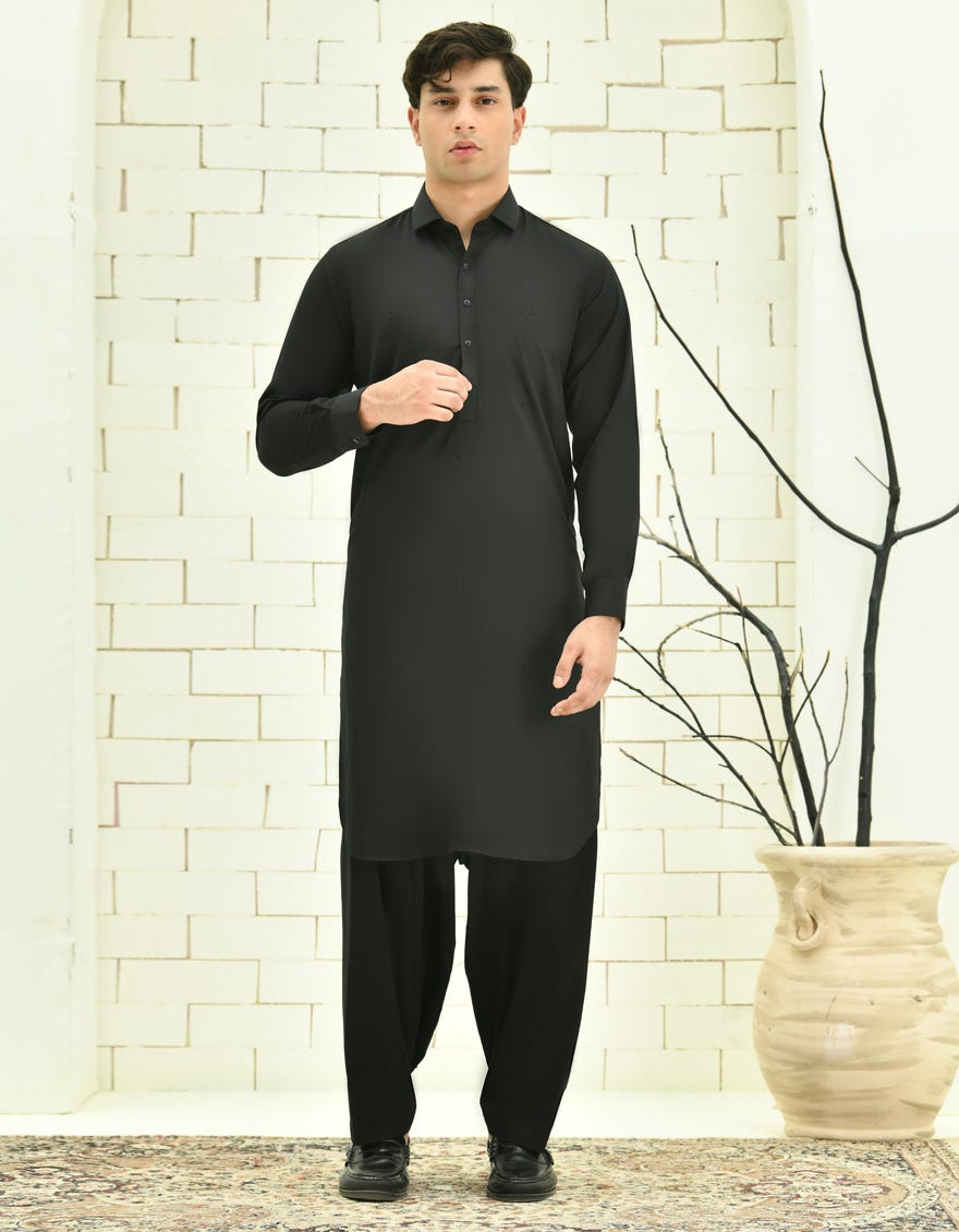 Black Blended Teen Boy's Kameez Shalwar | Jtks-A-40201-R8-Ap