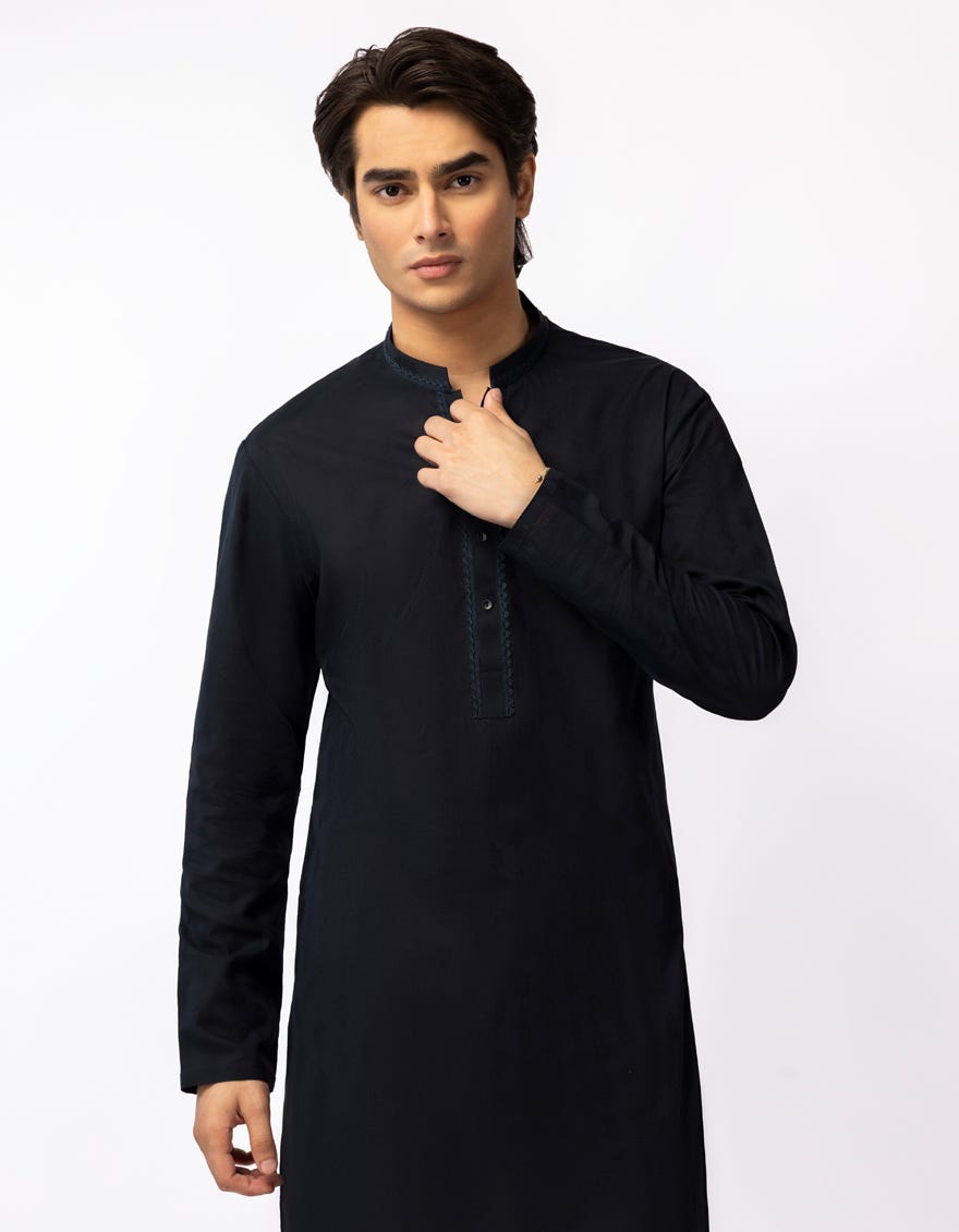 BLACK COTTON FORMAL KURTA