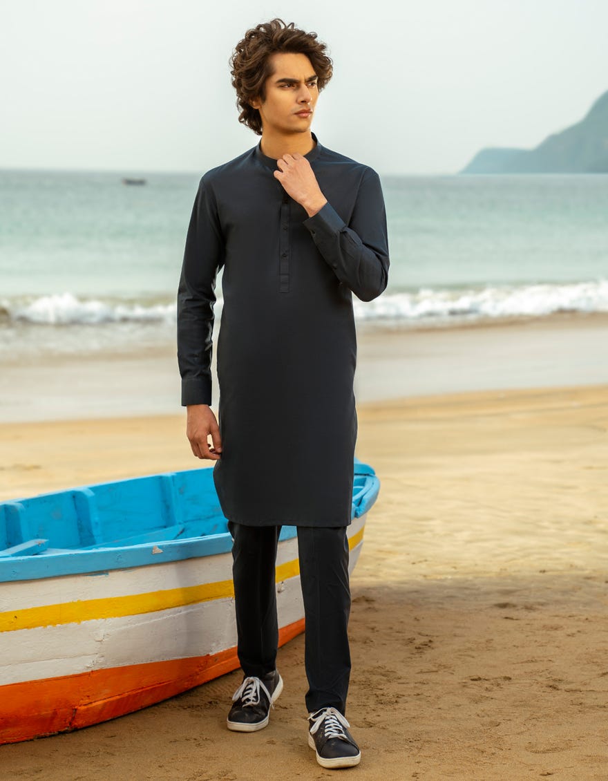 DARK BLUE COTTON CASUAL KURTA TROUSERS
