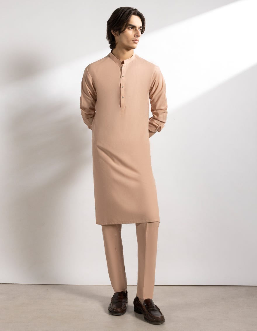 PEACH BLENDED CASUAL KURTA TROUSER