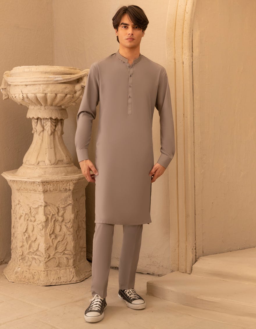 STONE BLENDED SEMI-FORMAL KURTA TROUSER