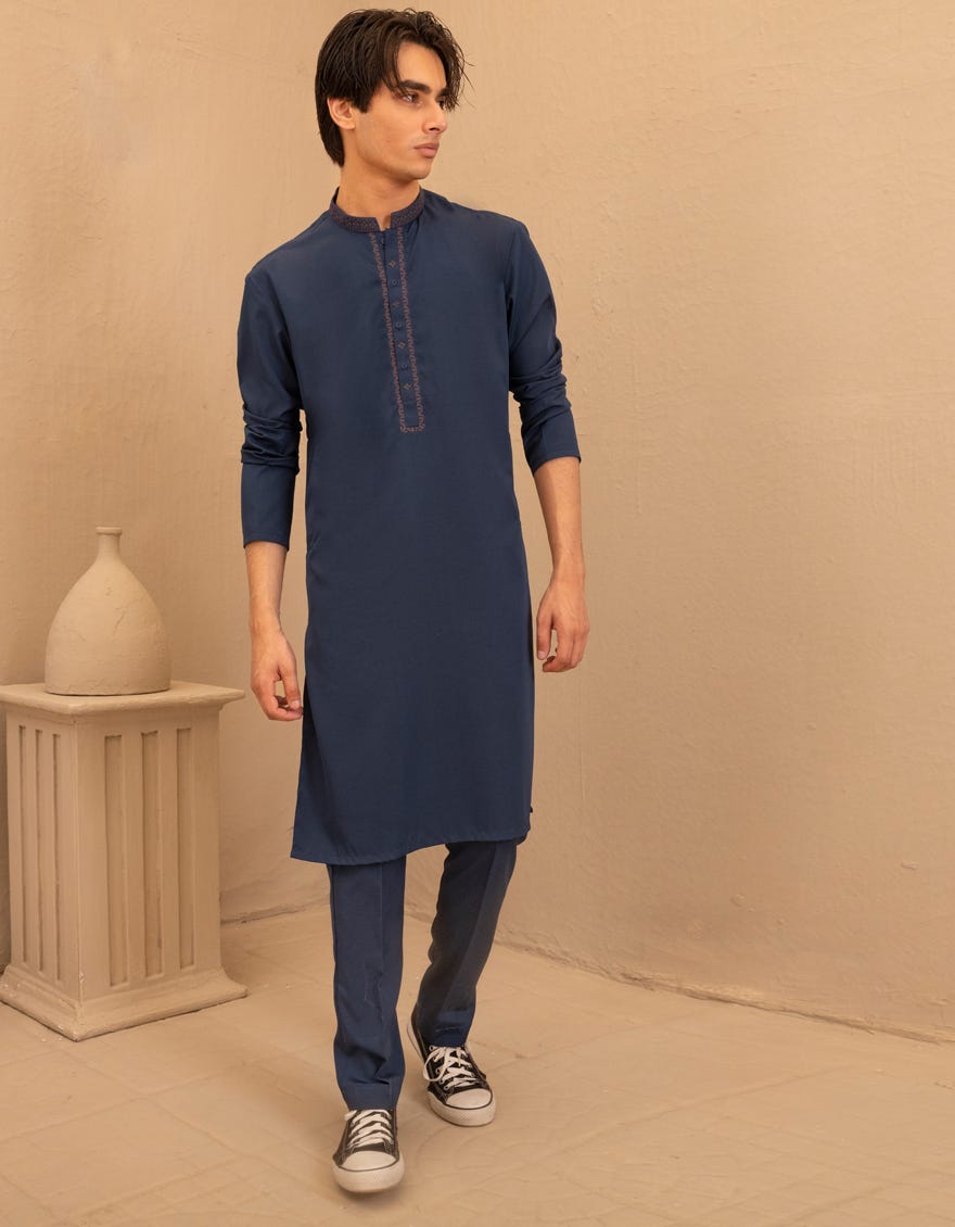 BLUE BLENDED SEMI-FORMAL KURTA TROUSER