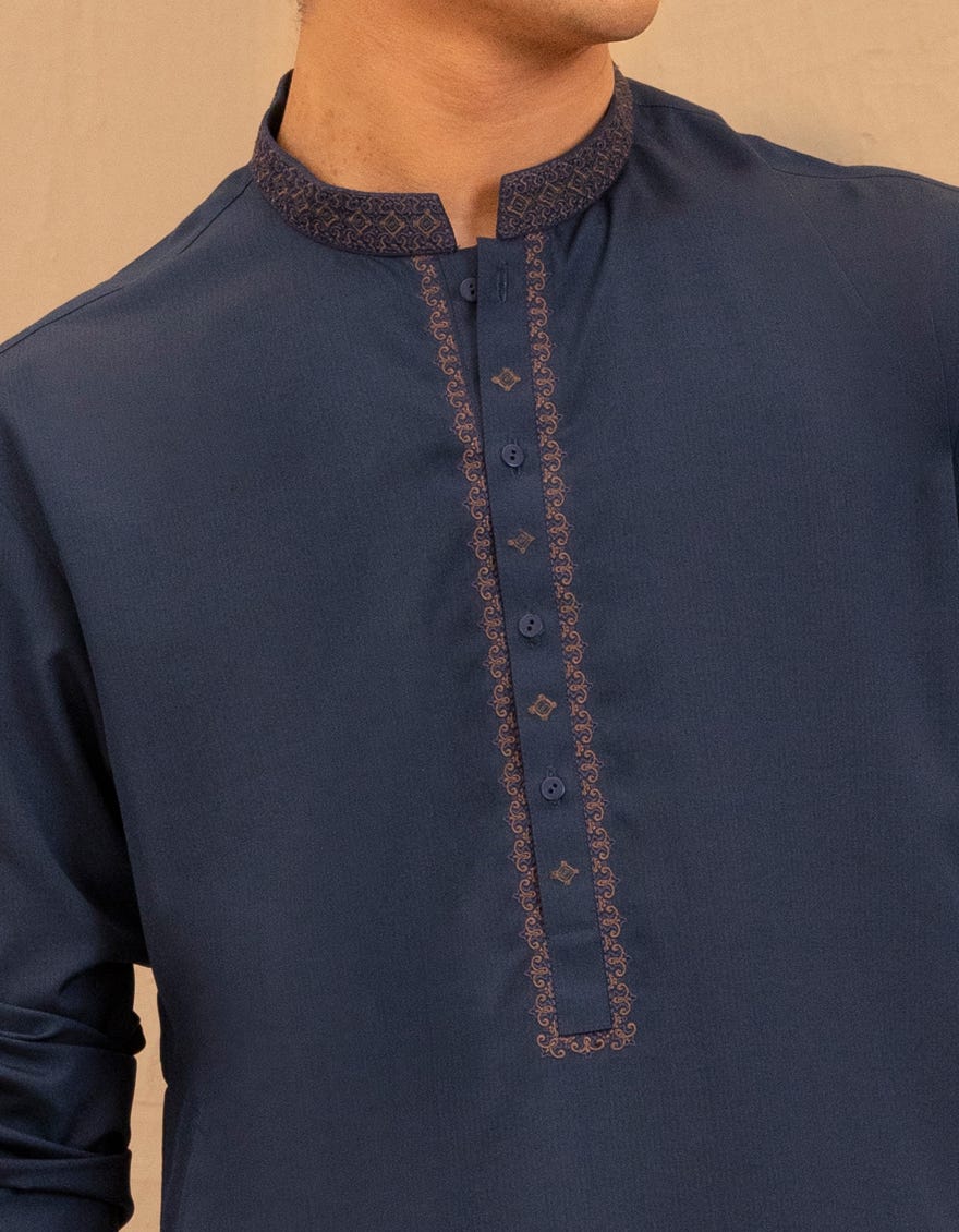 BLUE BLENDED SEMI-FORMAL KURTA TROUSER
