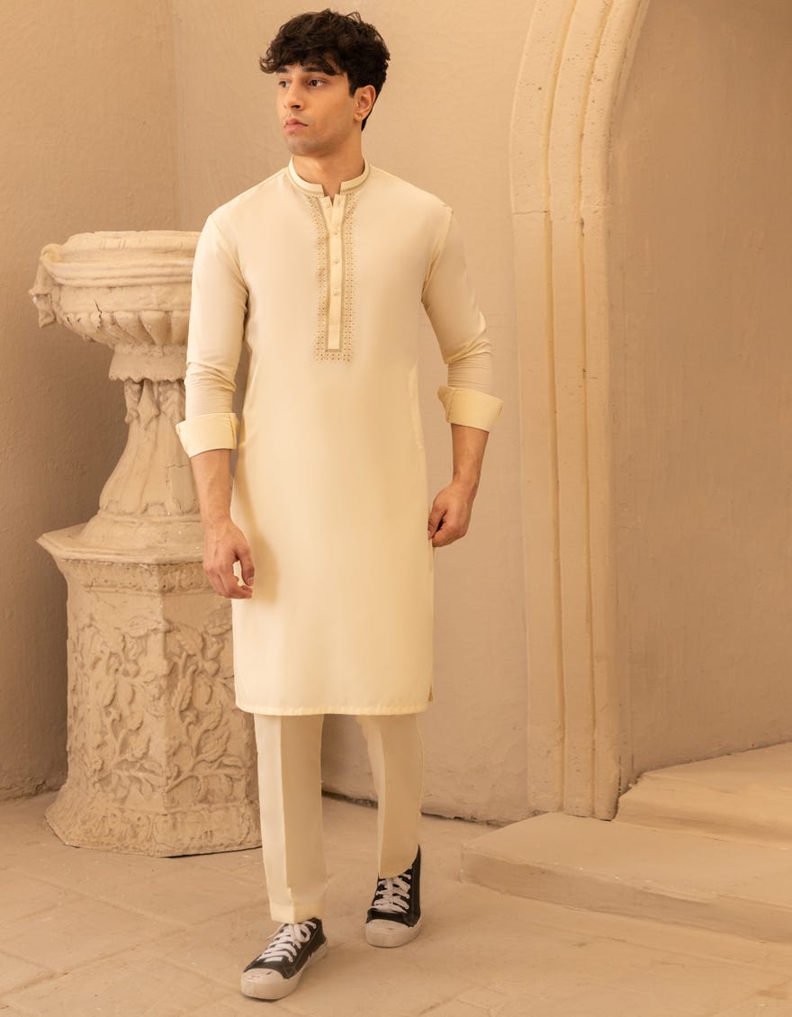 CREAM BLENDED SEMI-FORMAL KURTA TROUSER