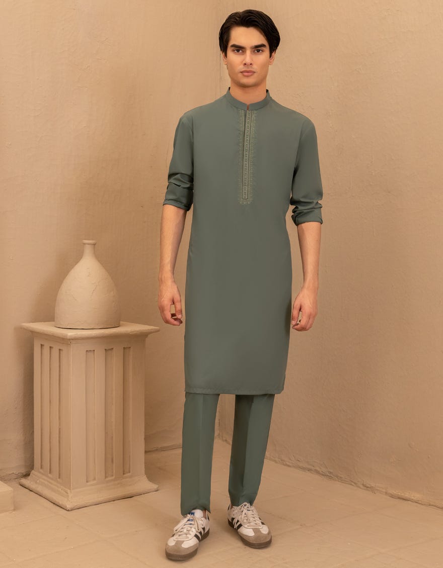 GREEN BLENDED SEMI-FORMAL KURTA TROUSER