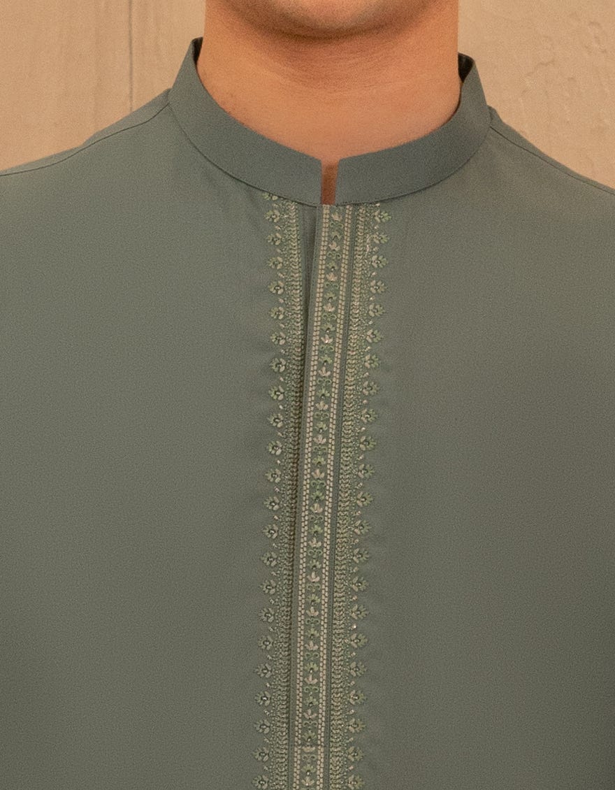 GREEN BLENDED SEMI-FORMAL KURTA TROUSER