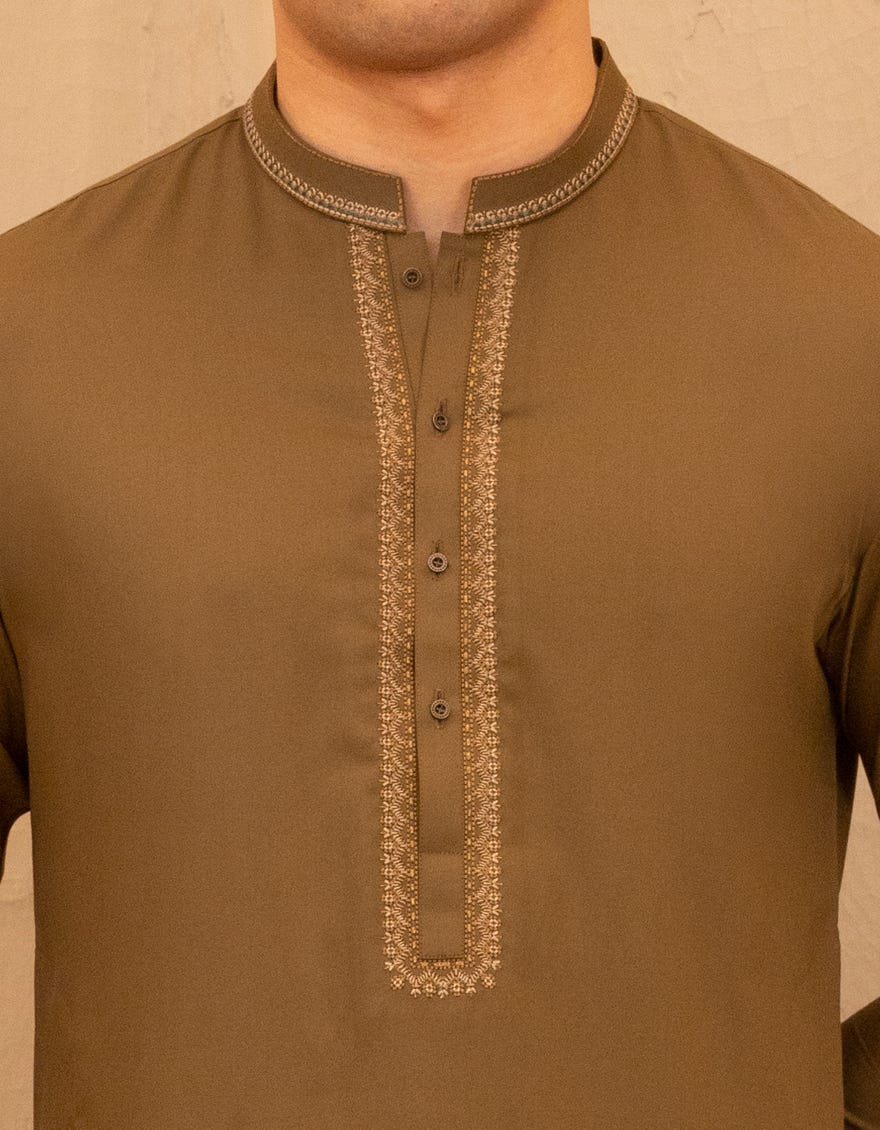 MEHNDI GREEN BLENDED FORMAL KURTA TROUSER