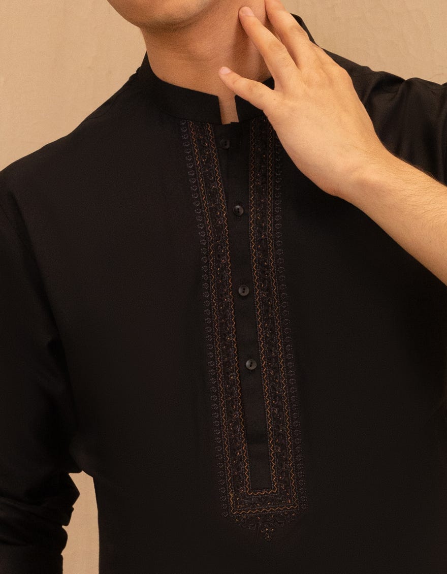 BLACK BLENDED FORMAL KURTA TROUSER