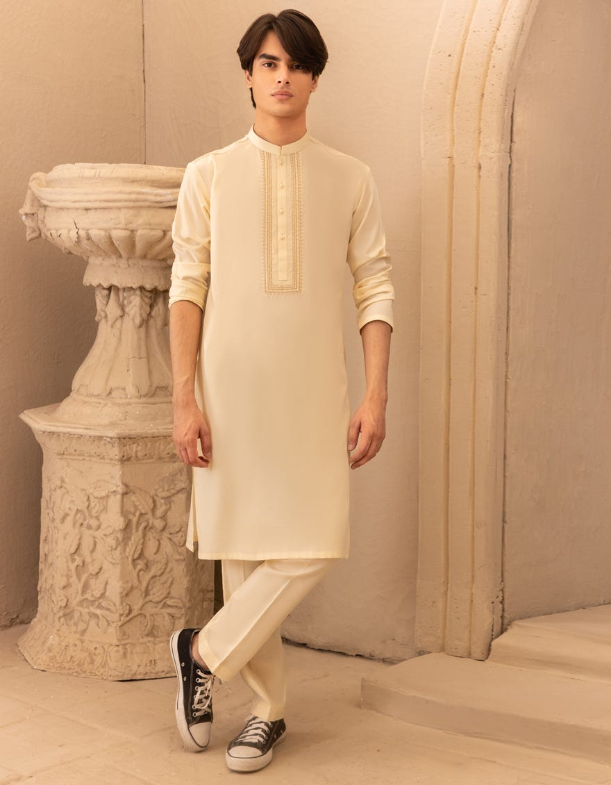 CREAM BLENDED SEMI-FORMAL KURTA TROUSER