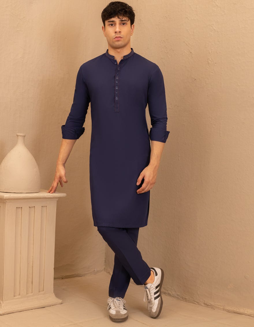 BLUE BLENDED FORMAL KURTA TROUSER