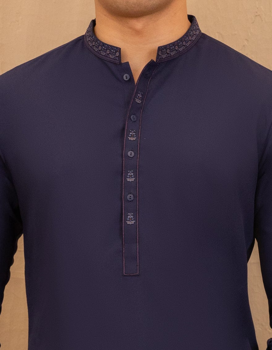 BLUE BLENDED FORMAL KURTA TROUSER
