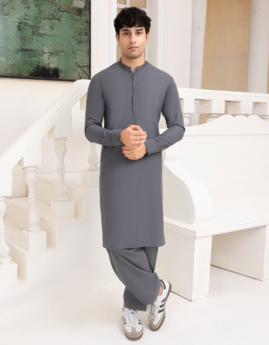 GREY BLENDED SEMI-FORMAL KAMEEZ SHALWAR
