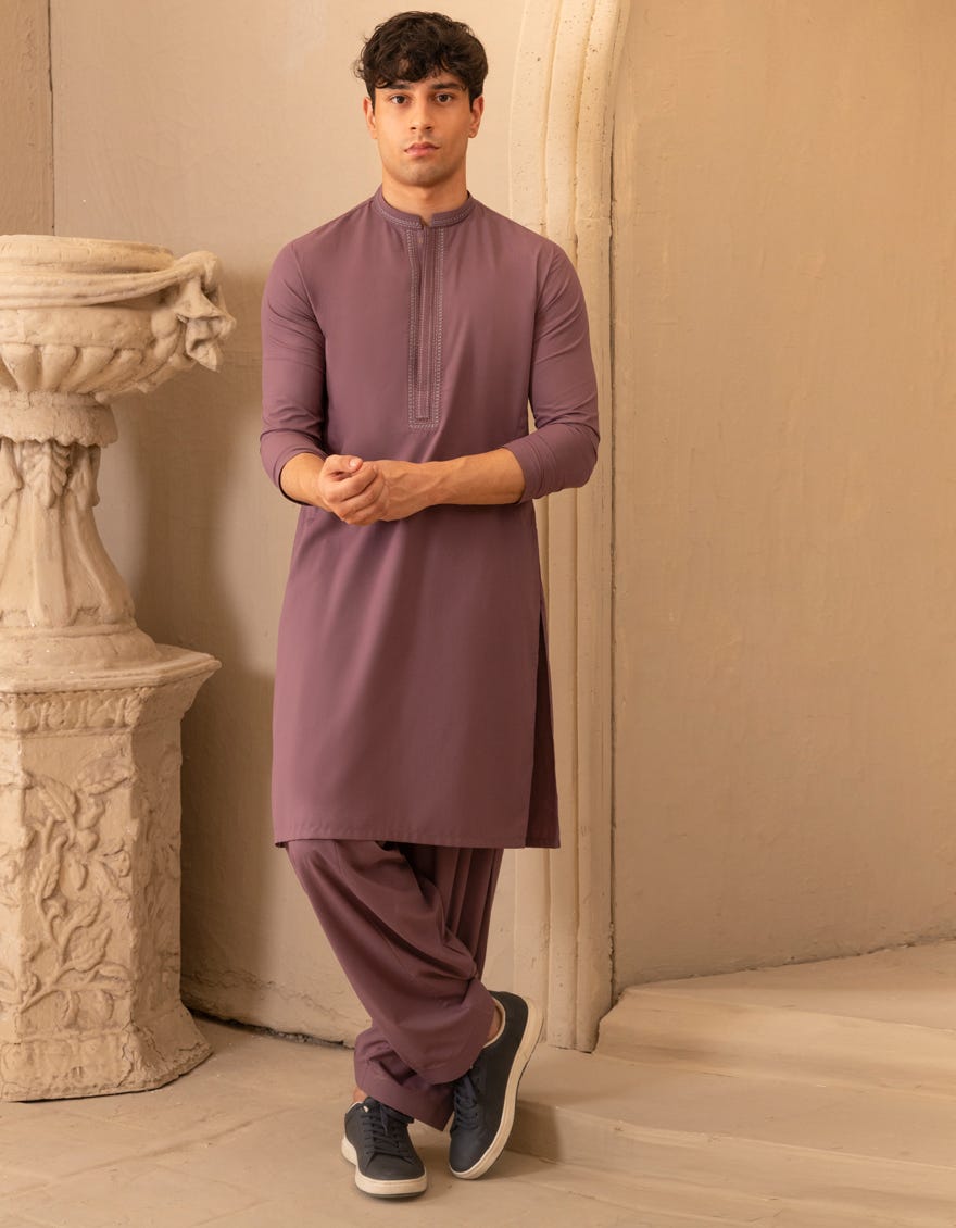 PURPLE BLENDED SEMI-FORMAL KAMEEZ SHALWAR