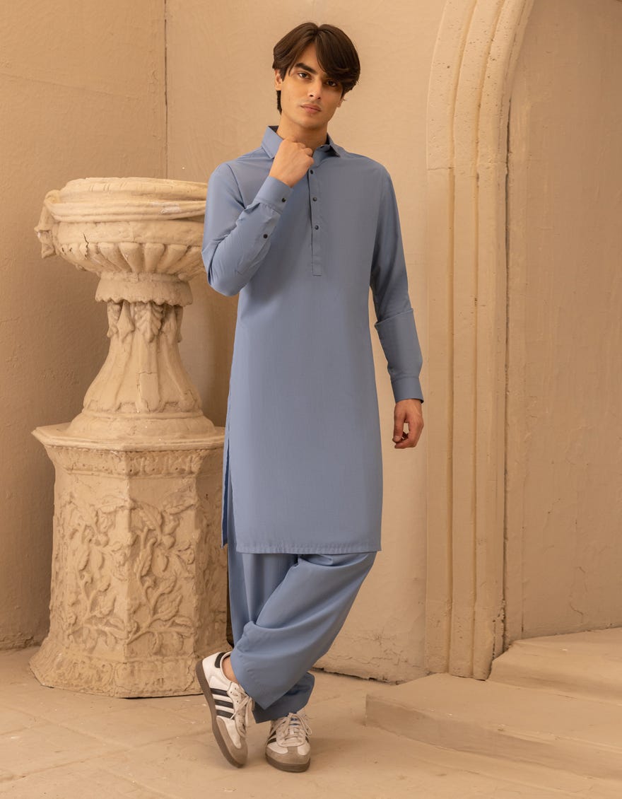 LIGHT BLUE BLENDED CASUAL KAMEEZ SHALWAR