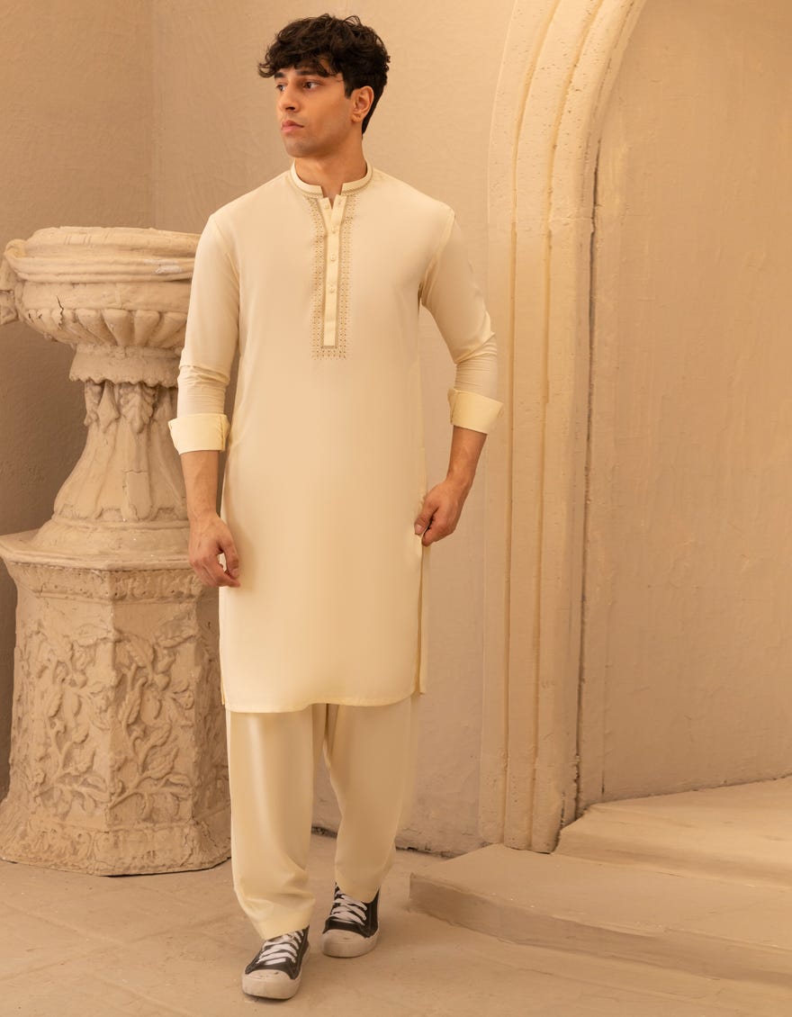 CREAM BLENDED SEMI-FORMAL KAMEEZ SHALWAR