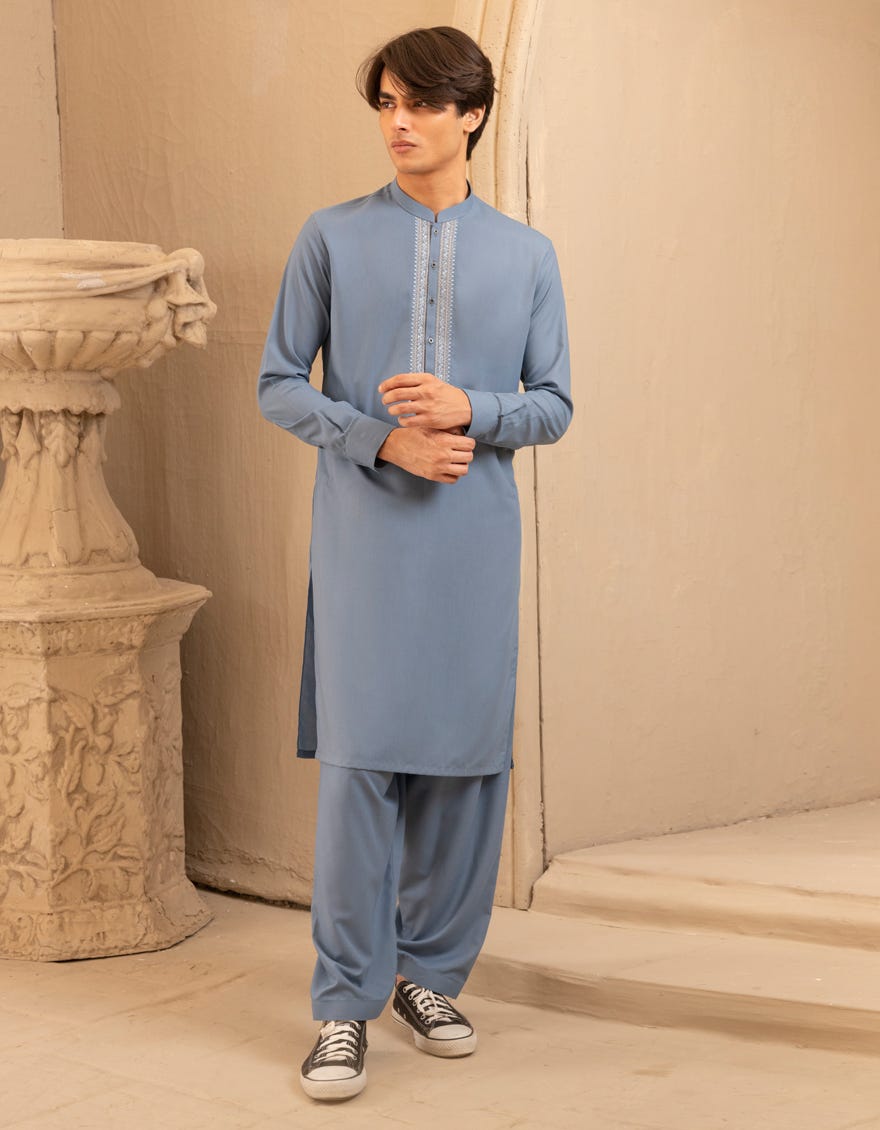 DULL BLUE BLENDED FORMAL KAMEEZ SHALWAR