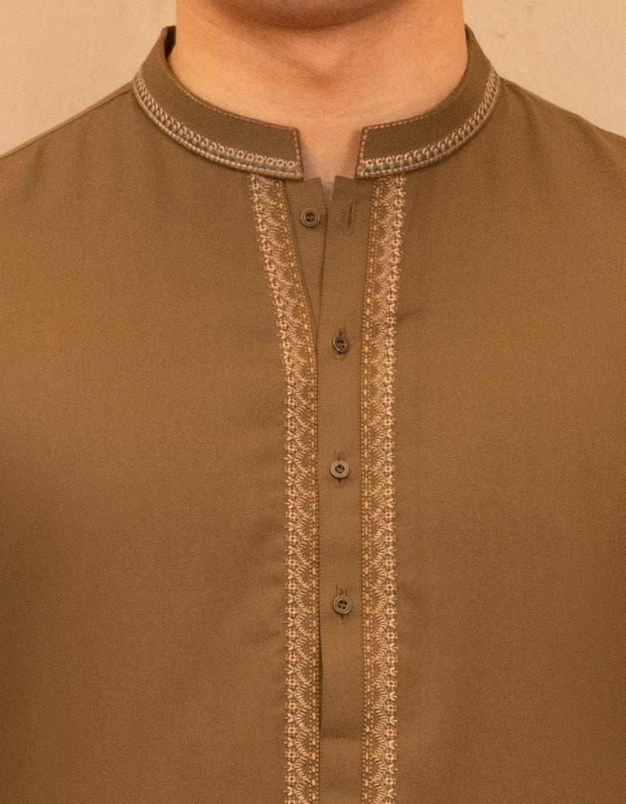 MEHNDI GREEN BLENDED FORMAL KAMEEZ SHALWAR