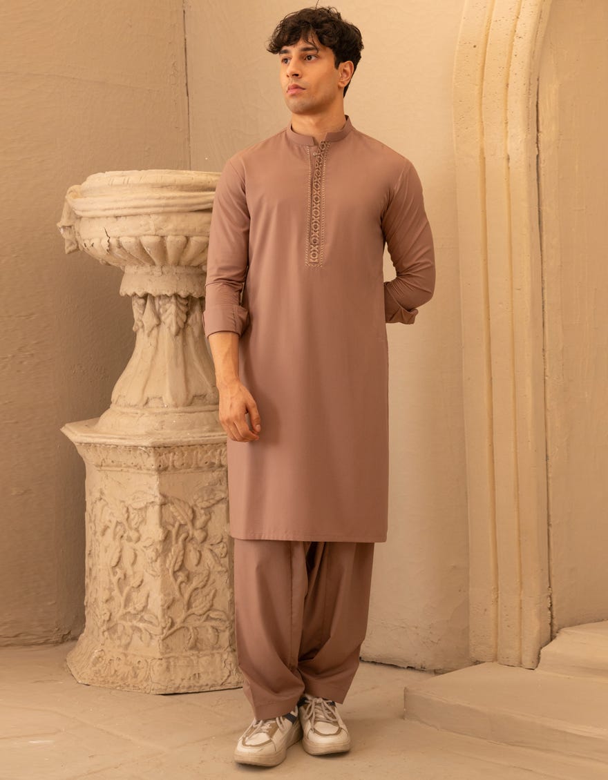 BROWN BLENDED SEMI-FORMAL KAMEEZ SHALWAR