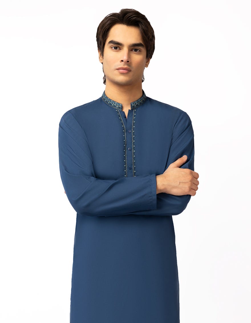 BLUE SEMI-FORMAL KAMEEZ SHALWAR