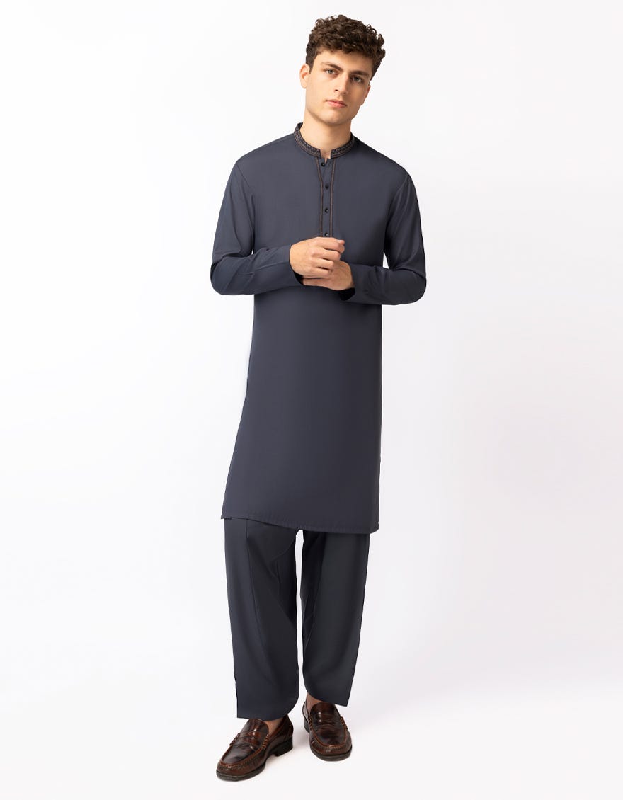 DARK GREY SEMI-FORMAL KAMEEZ SHALWAR
