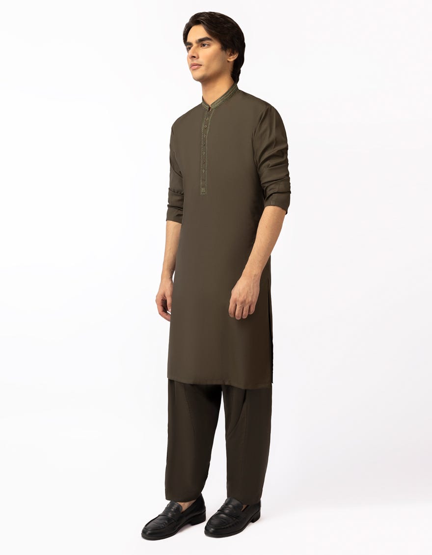 MEHNDI GREEN SEMI-FORMAL KAMEEZ SHALWAR