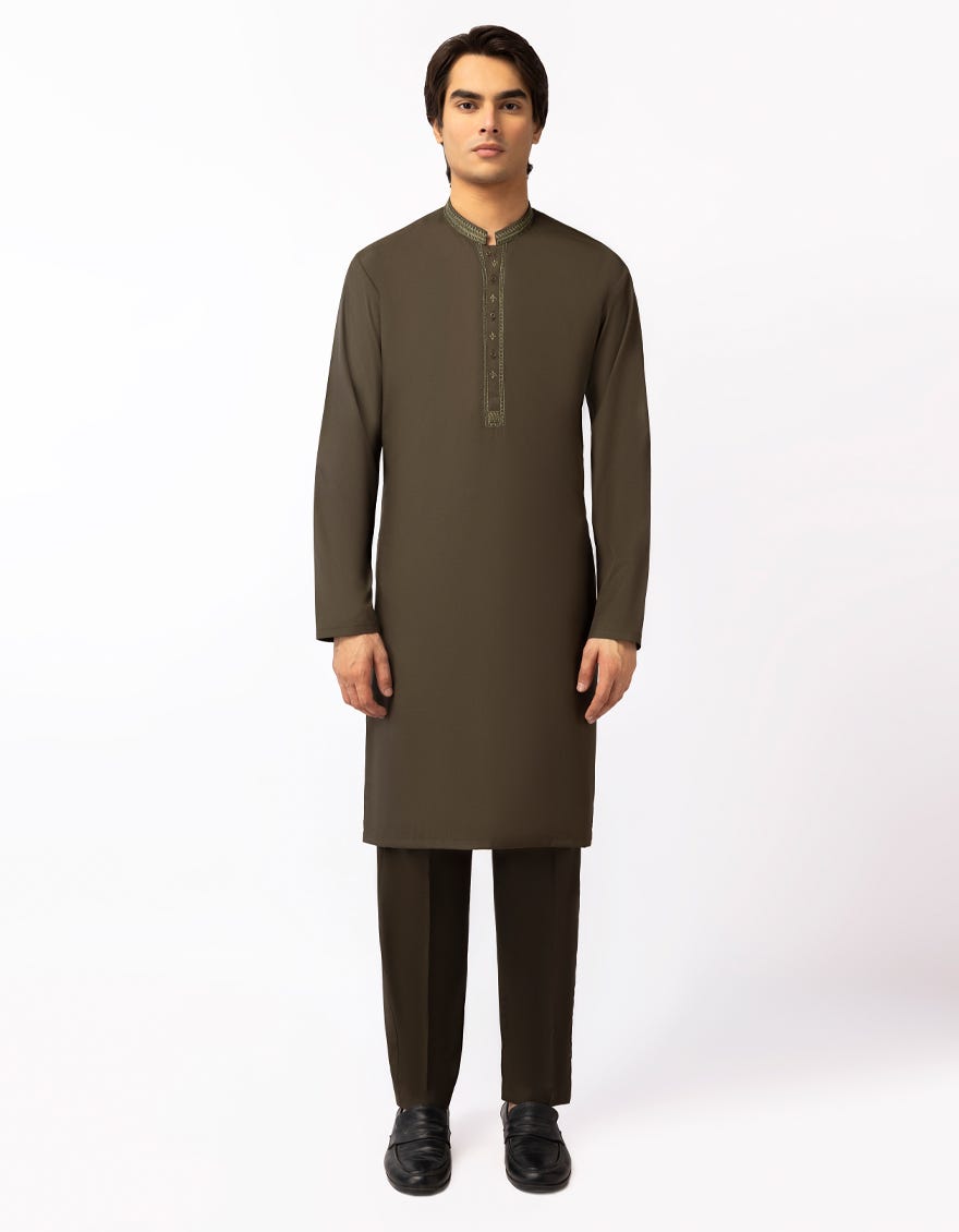 MEHNDI GREEN SEMI-FORMAL KURTA TROUSERS