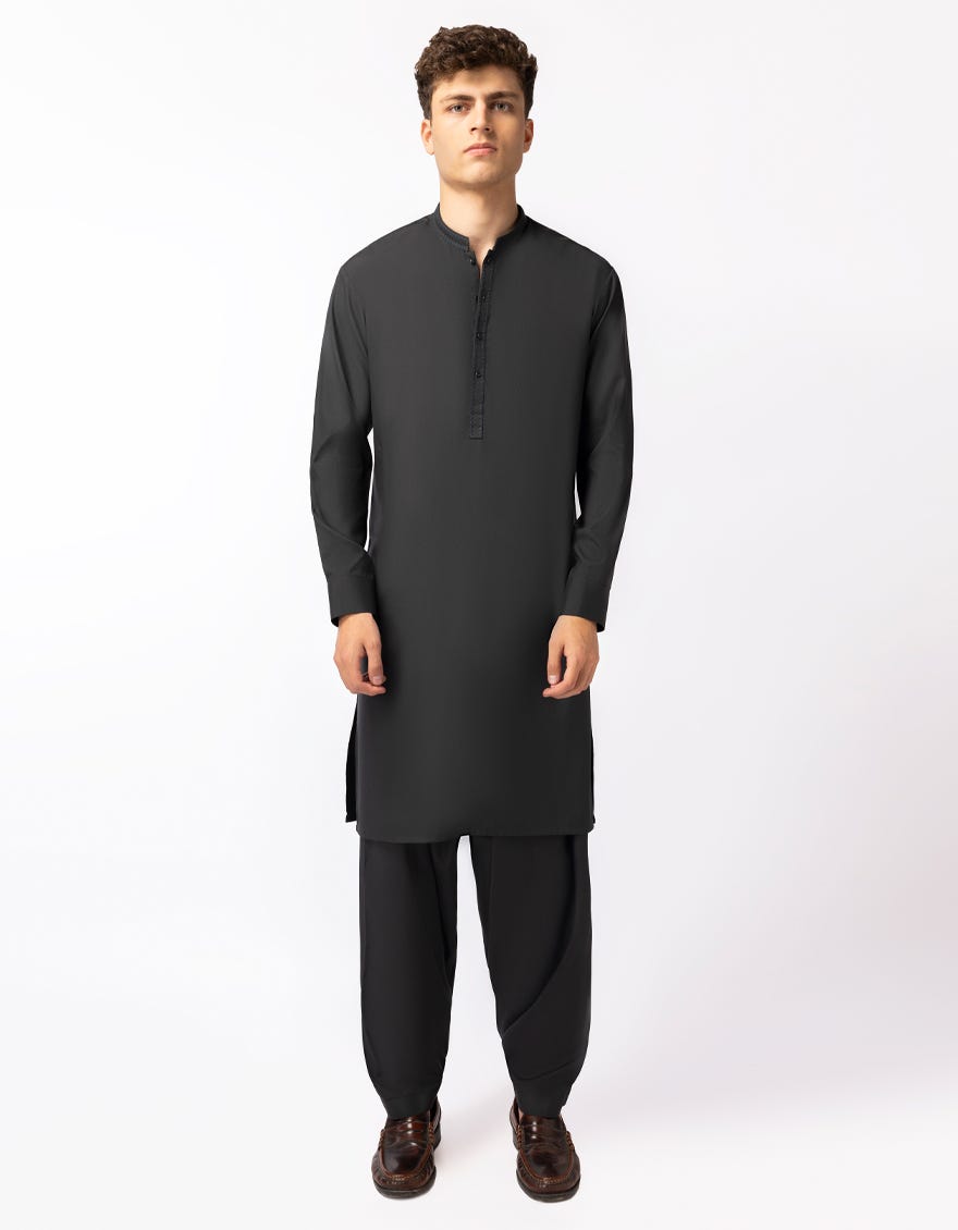 BLACKISH GREY SEMI-FORMAL KAMEEZ SHALWAR