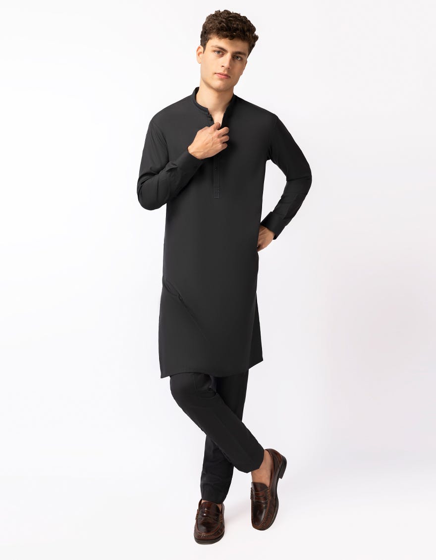 BLACKISH GREY SEMI-FORMAL KURTA TROUSERS