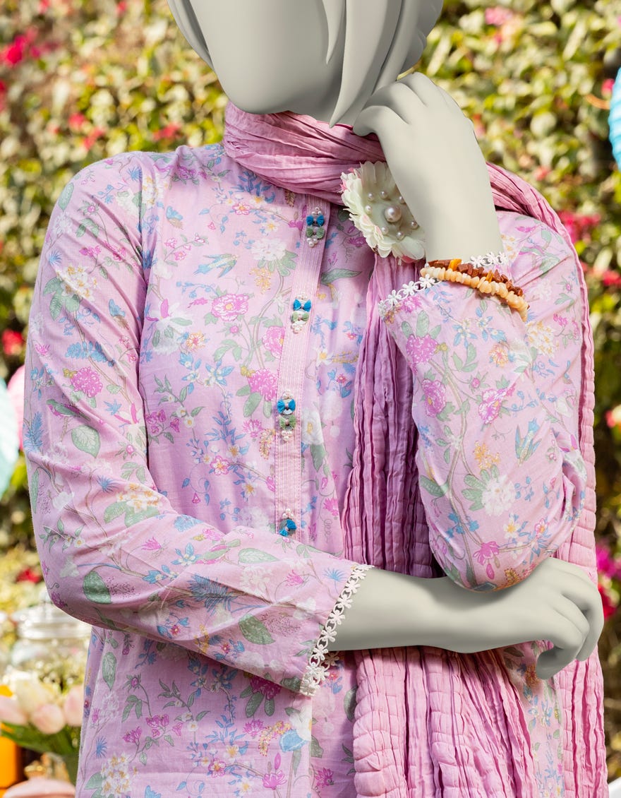 PINK LAWN PRINTED 3PC | JGK-S-JTP-25-601