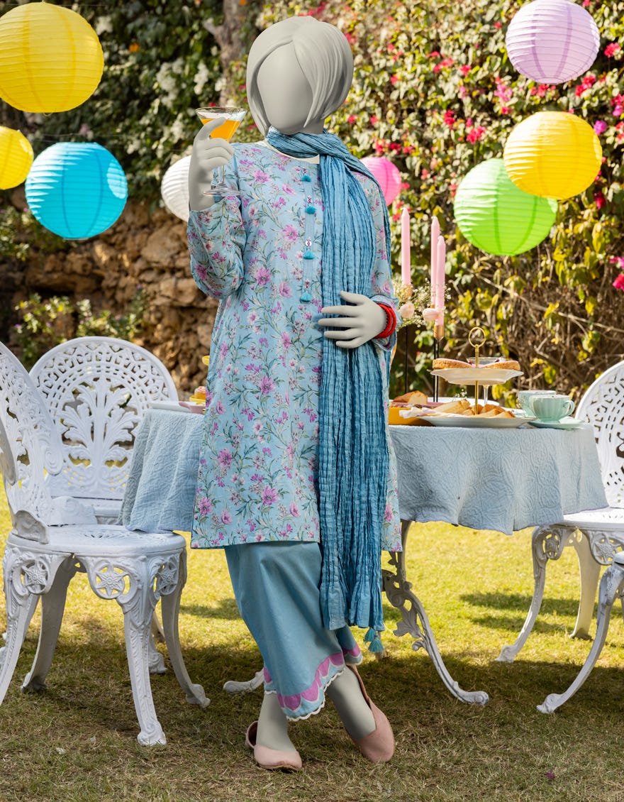 BLUE LAWN PRINTED 3PC | JGK-S-JTP-25-602