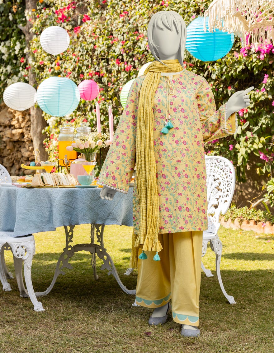 YELLOW LAWN PRINTED 3PC | JGK-S-JTP-25-604