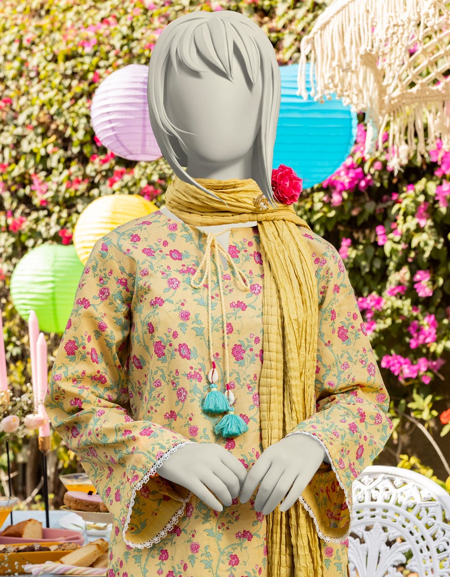 YELLOW LAWN PRINTED 3PC | JGK-S-JTP-25-604