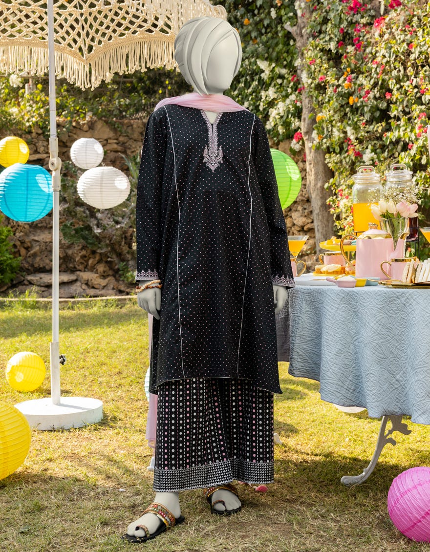 BLACK LAWN EMBROIDERED 3PC | JGK-S-JTP-25-605