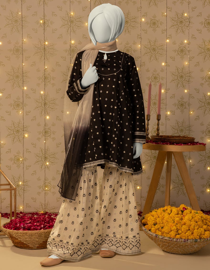 BLACK LAWN PASTE PRINTED 3PC STITCHED