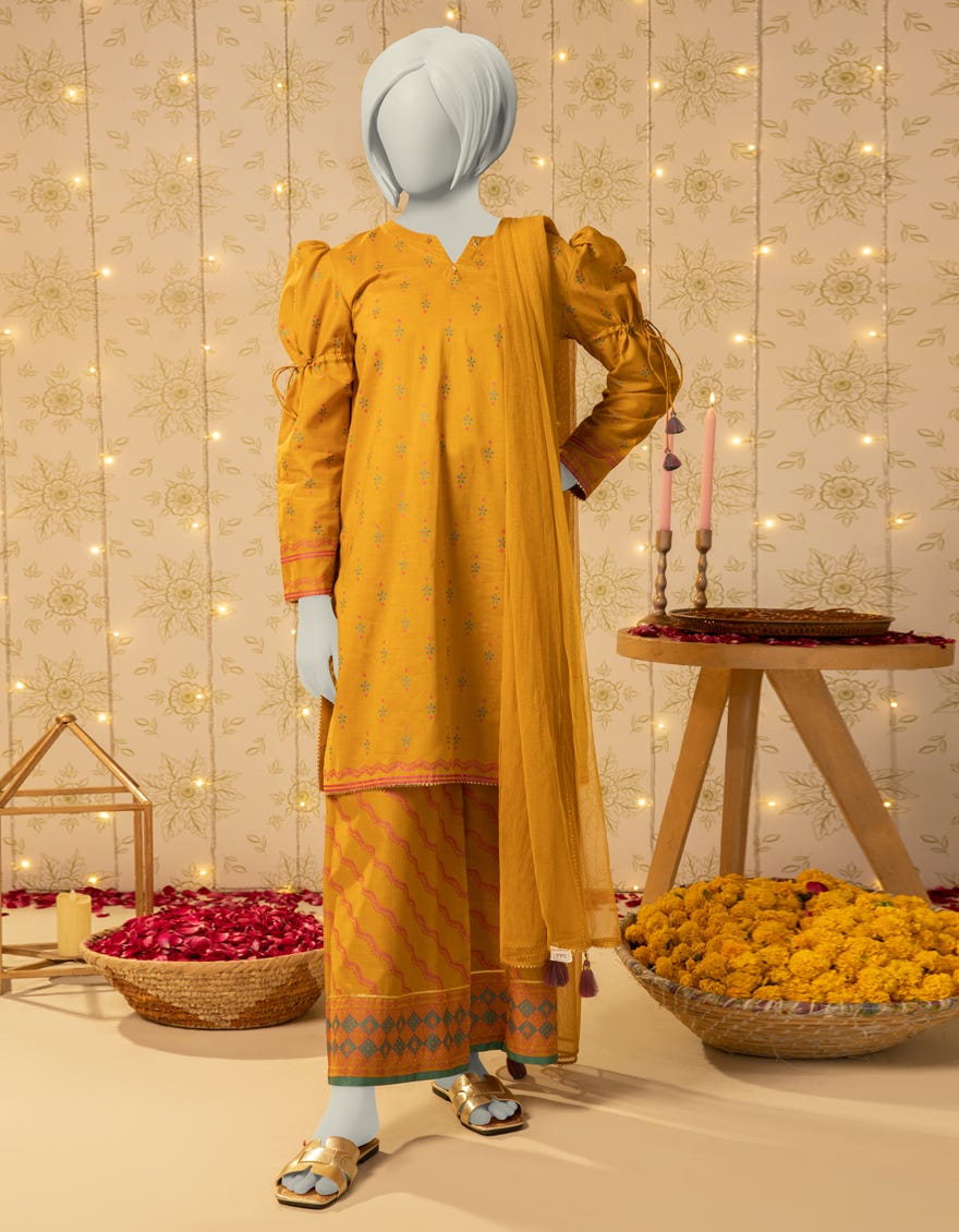 MUSTARD LAWN PASTE PRINTED 3PC STITCHED