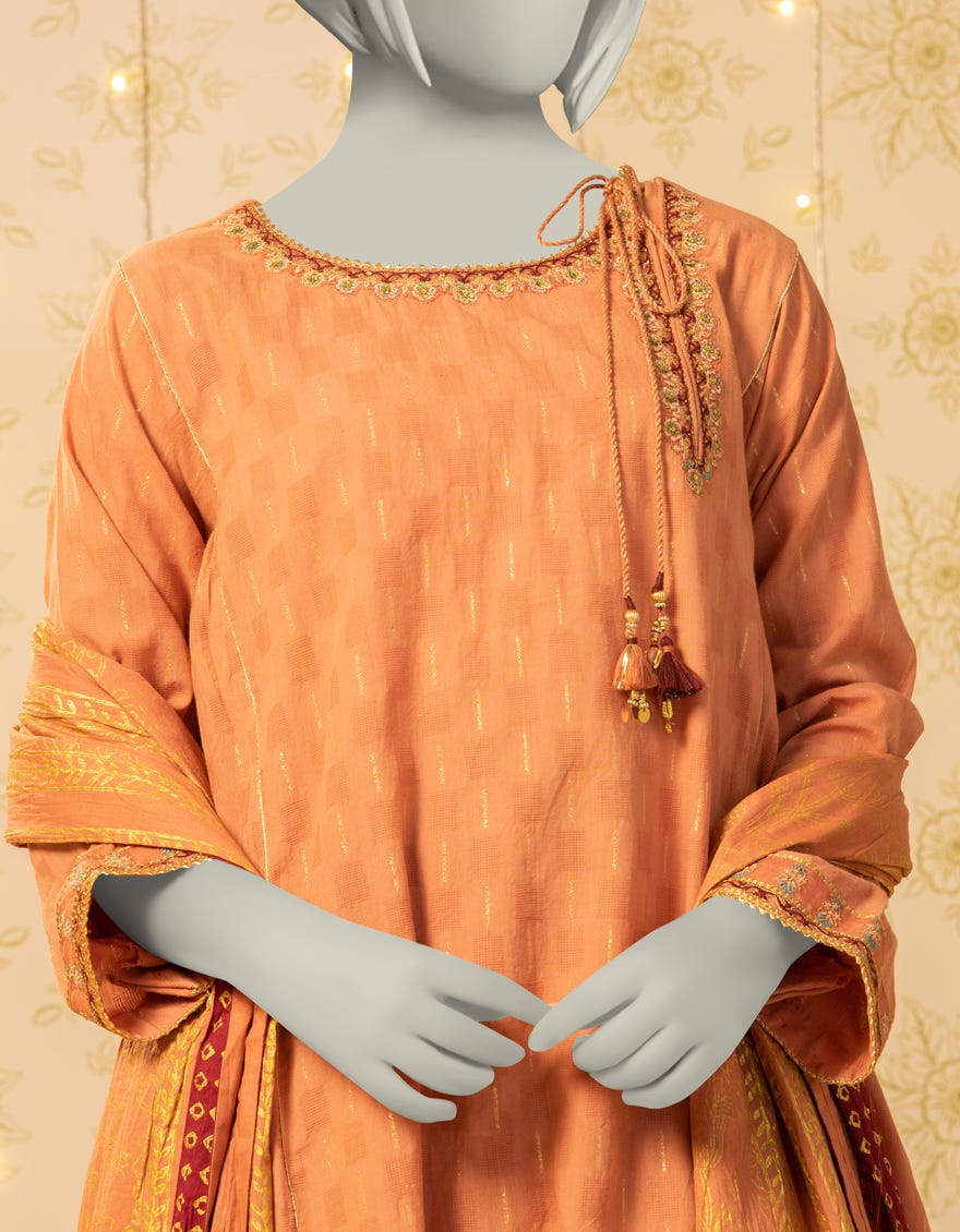 PEACH DOBBY EMBROIDERED 3PC STITCHED